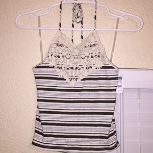 striped crochet halter crop top